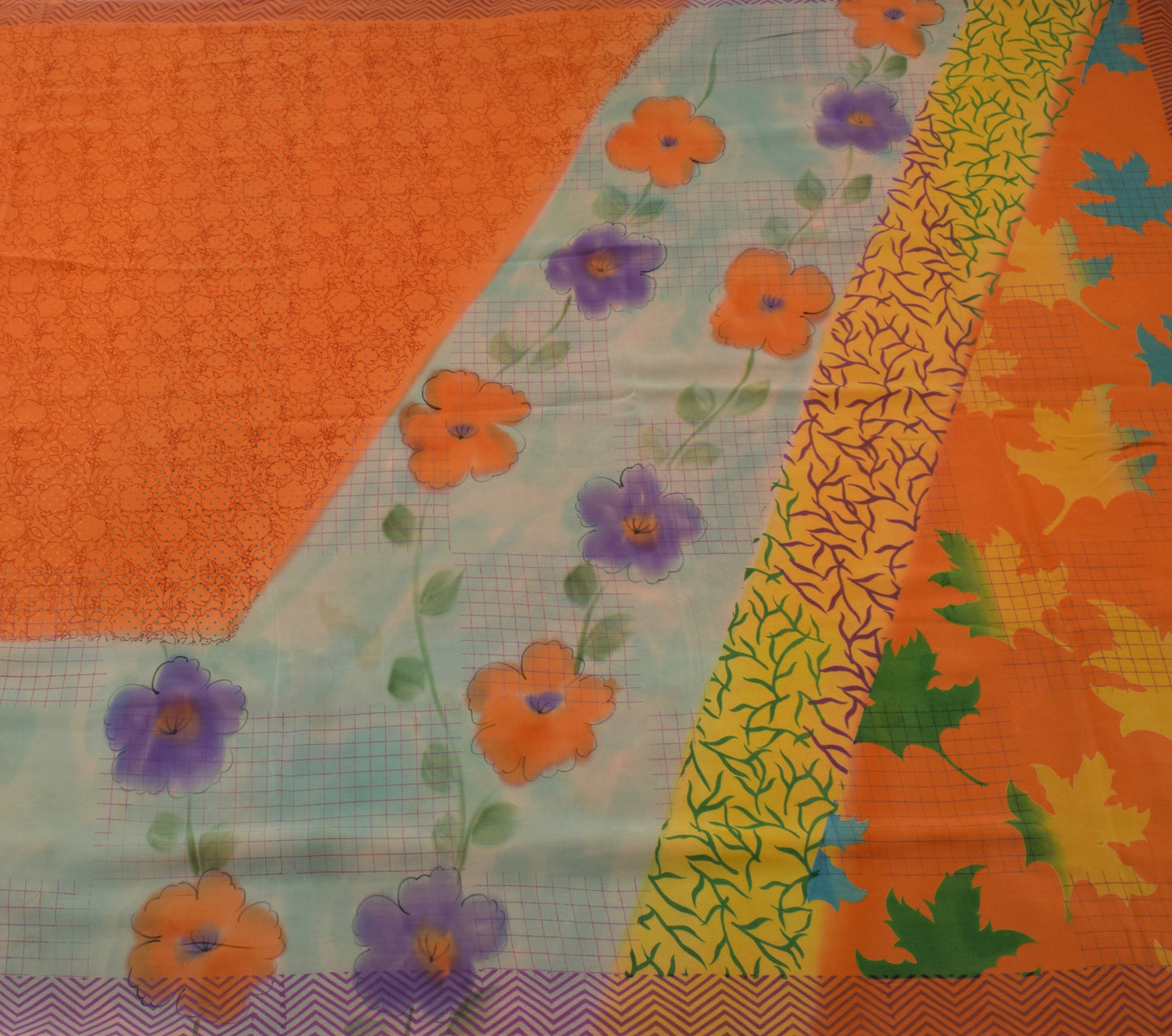 Sushila Vintage Orange Saree 100% Pure Crepe Silk Printed Floral Soft Fabric