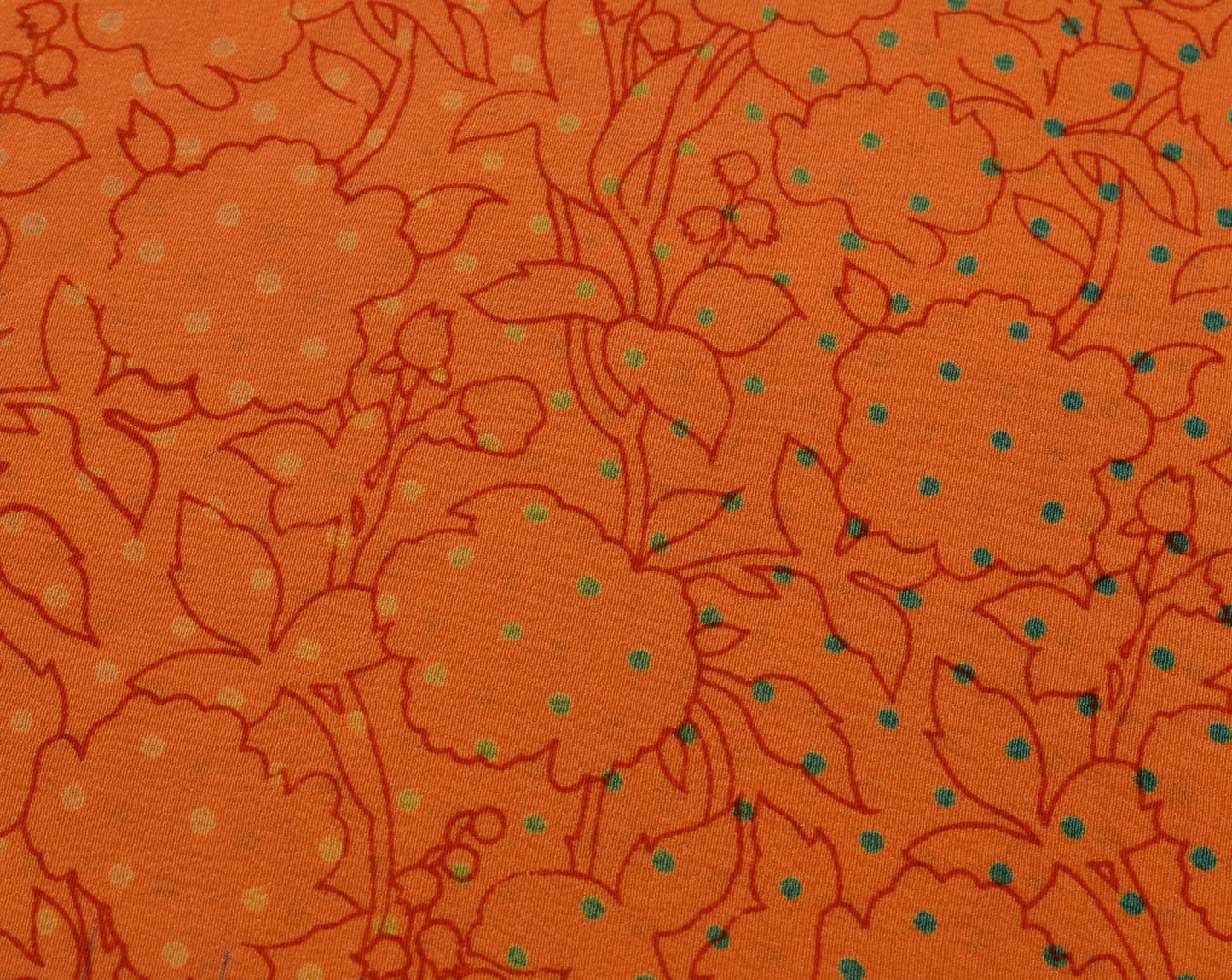 Sushila Vintage Orange Saree 100% Pure Crepe Silk Printed Floral Soft Fabric