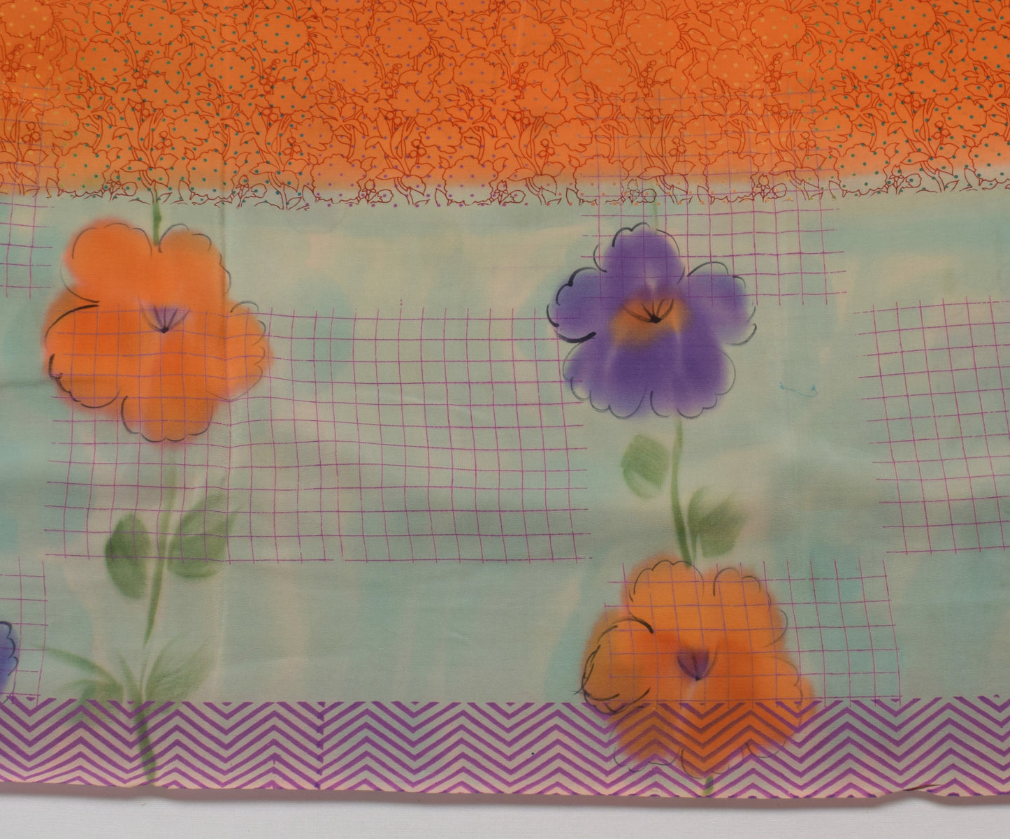 Sushila Vintage Orange Saree 100% Pure Crepe Silk Printed Floral Soft Fabric