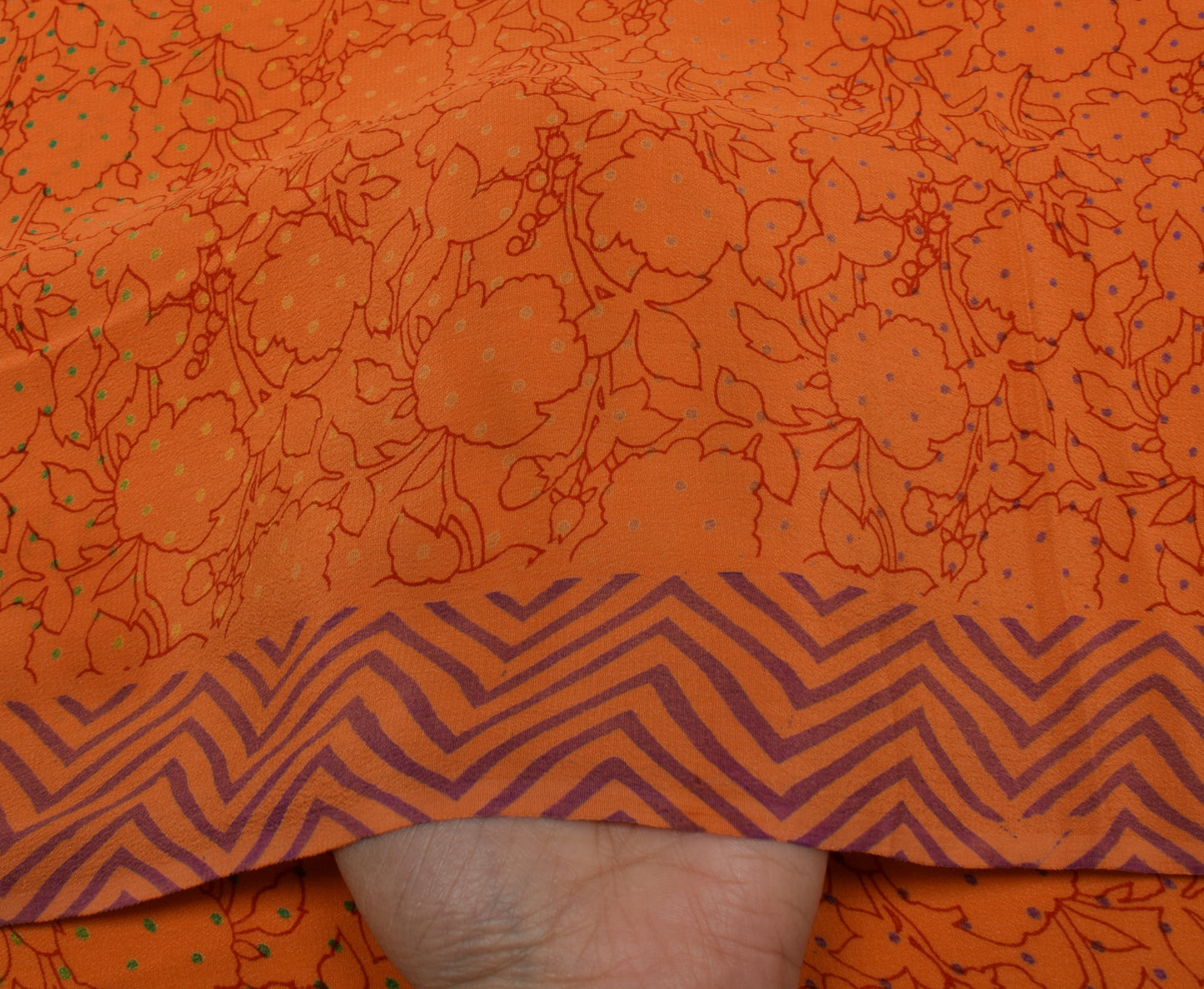 Sushila Vintage Orange Saree 100% Pure Crepe Silk Printed Floral Soft Fabric