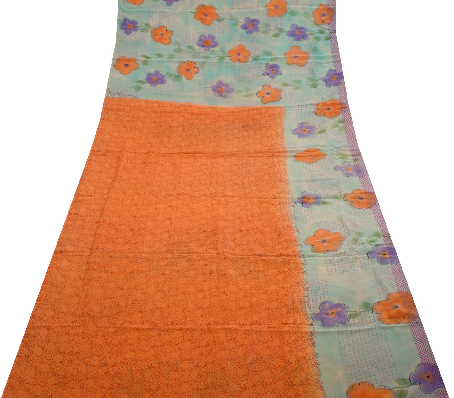 Sushila Vintage Orange Saree 100% Pure Crepe Silk Printed Floral Soft Fabric