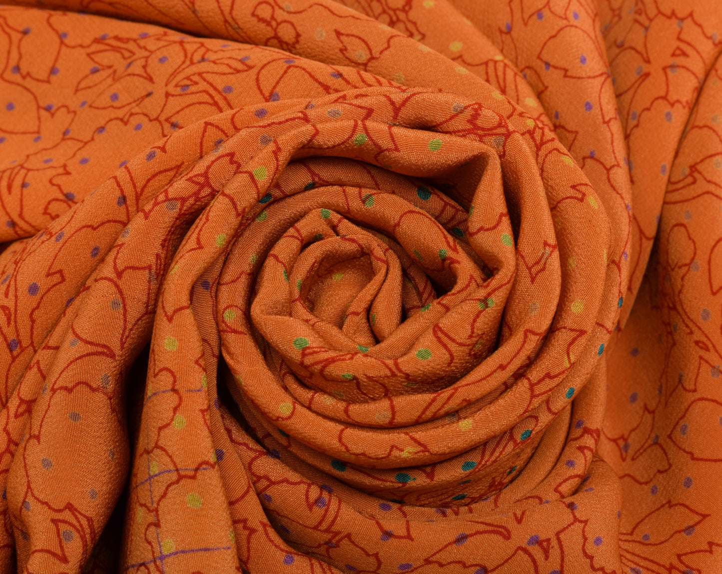 Sushila Vintage Orange Saree 100% Pure Crepe Silk Printed Floral Soft Fabric