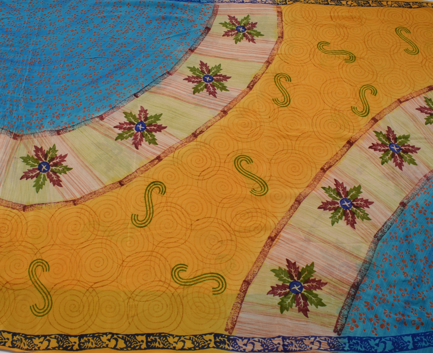 Sushila Vintage Indian Saree 100% Pure Crepe Silk Printed 5 Yard Soft Fabric