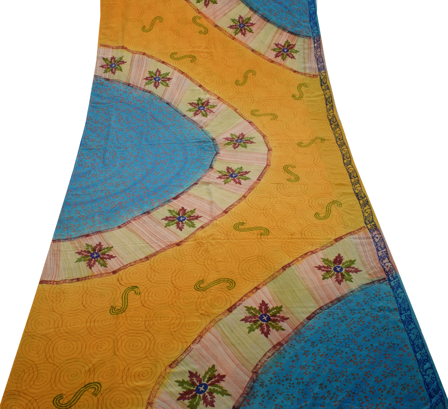 Sushila Vintage Indian Saree 100% Pure Crepe Silk Printed 5 Yard Soft Fabric
