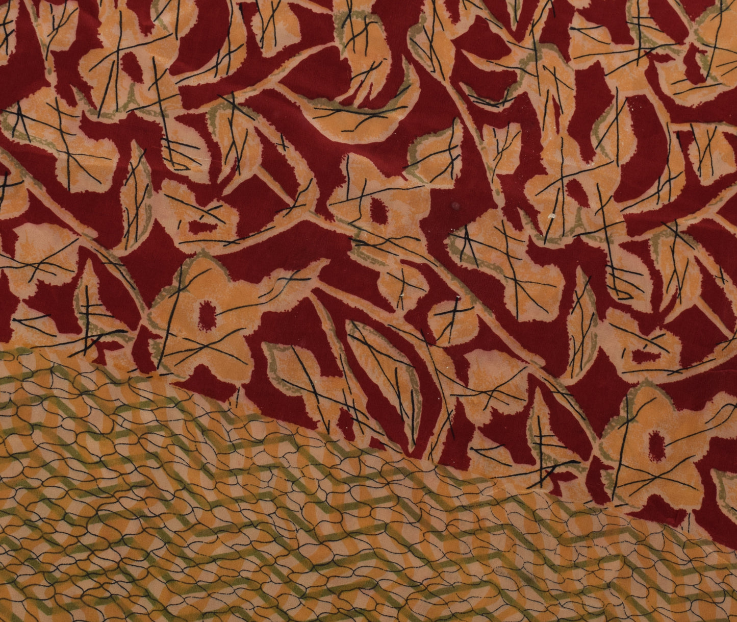 Sushila Vintage Red Indian Saree 100% Pure Crepe Silk Printed Soft Craft Fabric