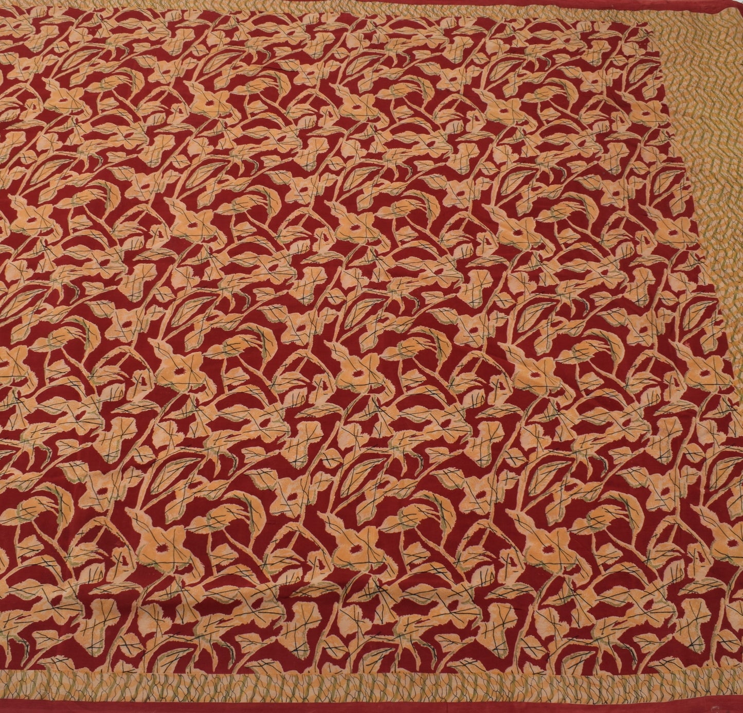Sushila Vintage Red Indian Saree 100% Pure Crepe Silk Printed Soft Craft Fabric