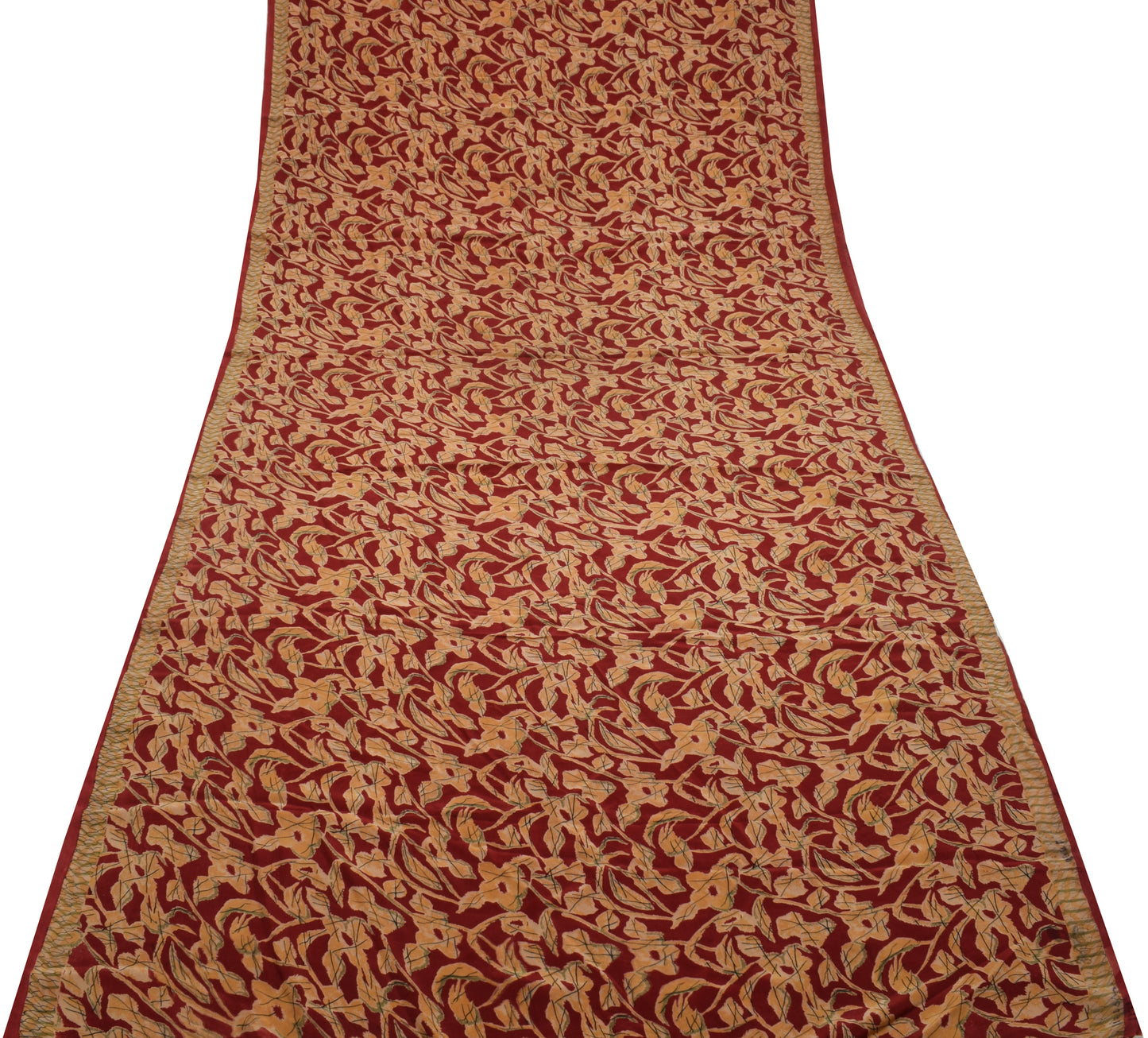 Sushila Vintage Red Indian Saree 100% Pure Crepe Silk Printed Soft Craft Fabric