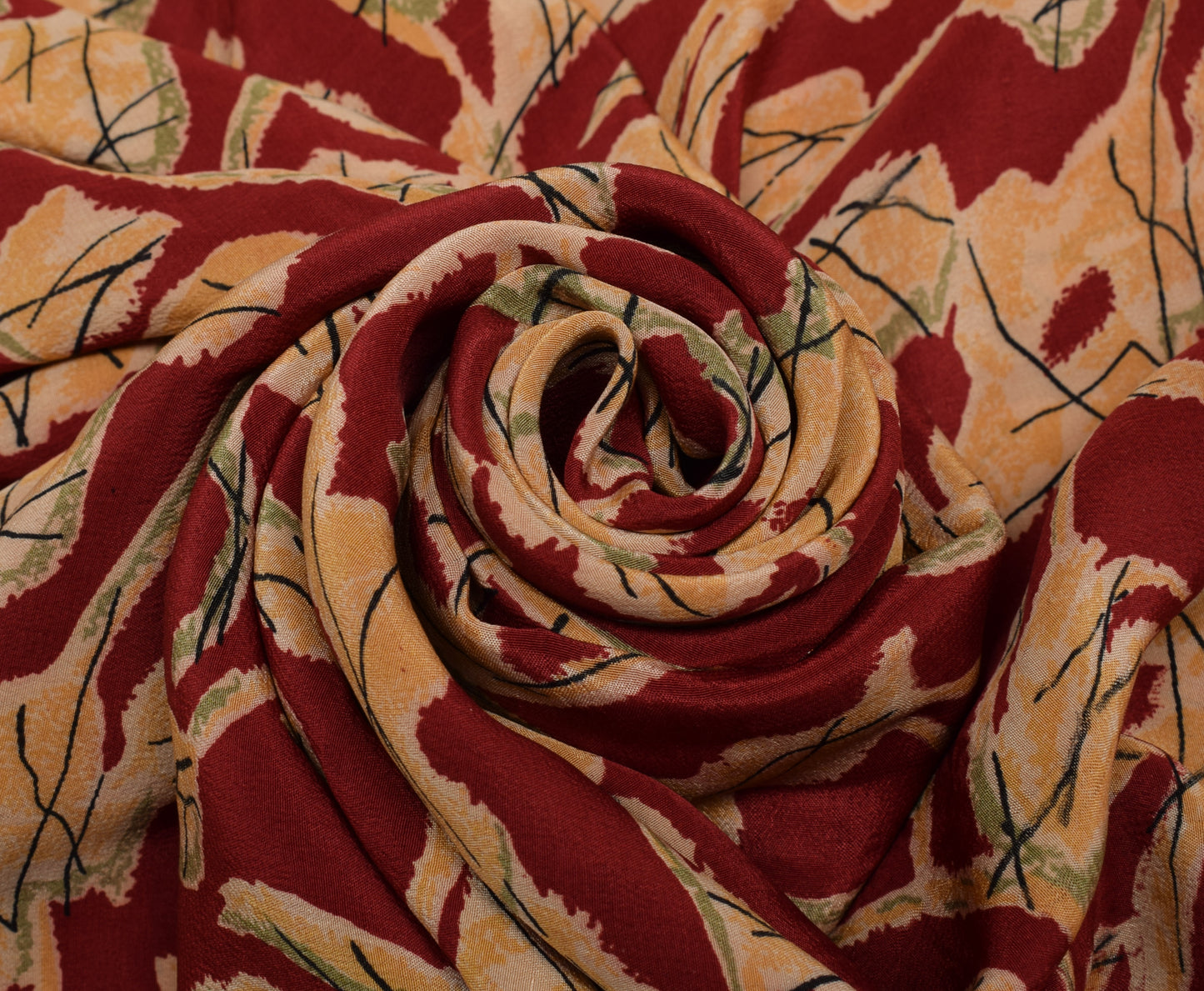 Sushila Vintage Red Indian Saree 100% Pure Crepe Silk Printed Soft Craft Fabric