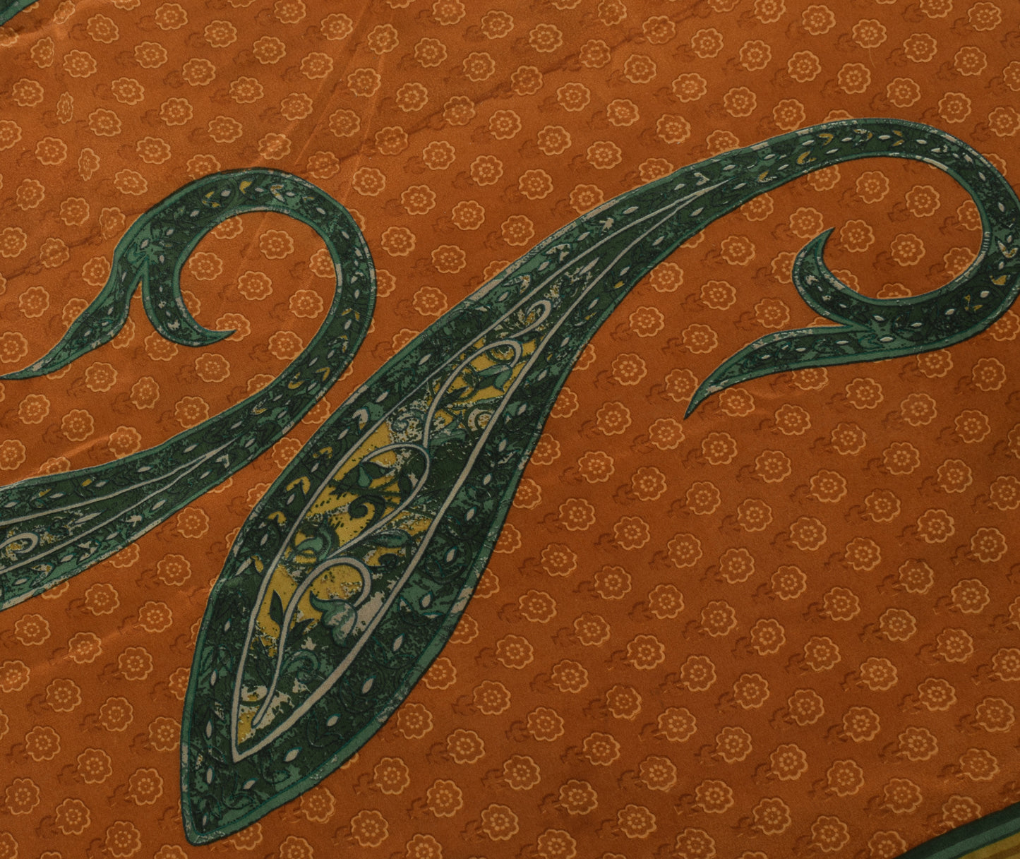 Sushila Vintage Brown Saree 100% Pure Crepe Silk Printed Paisley Soft Fabric