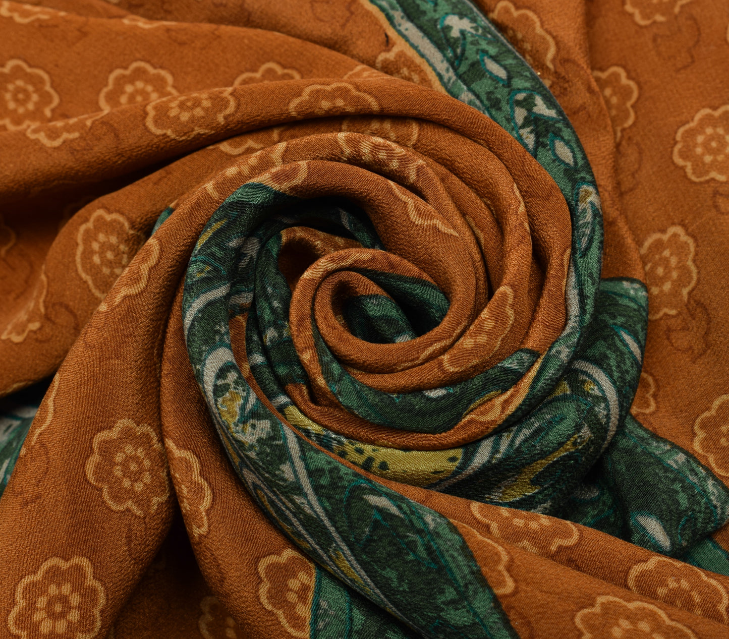 Sushila Vintage Brown Saree 100% Pure Crepe Silk Printed Paisley Soft Fabric