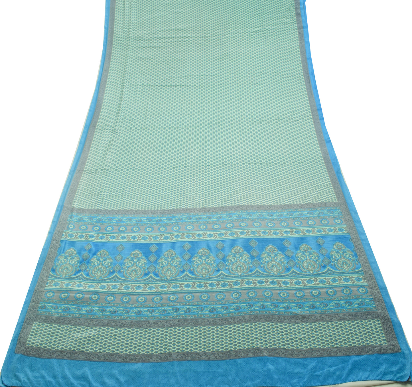 Sushila Vintage Green Saree Blend Crepe Silk Printed Paisley Soft Craft Fabric