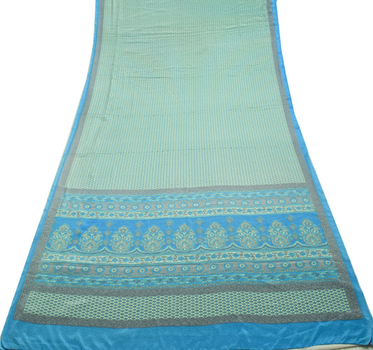 Sushila Vintage Green Saree Blend Crepe Silk Printed Paisley Soft Craft Fabric