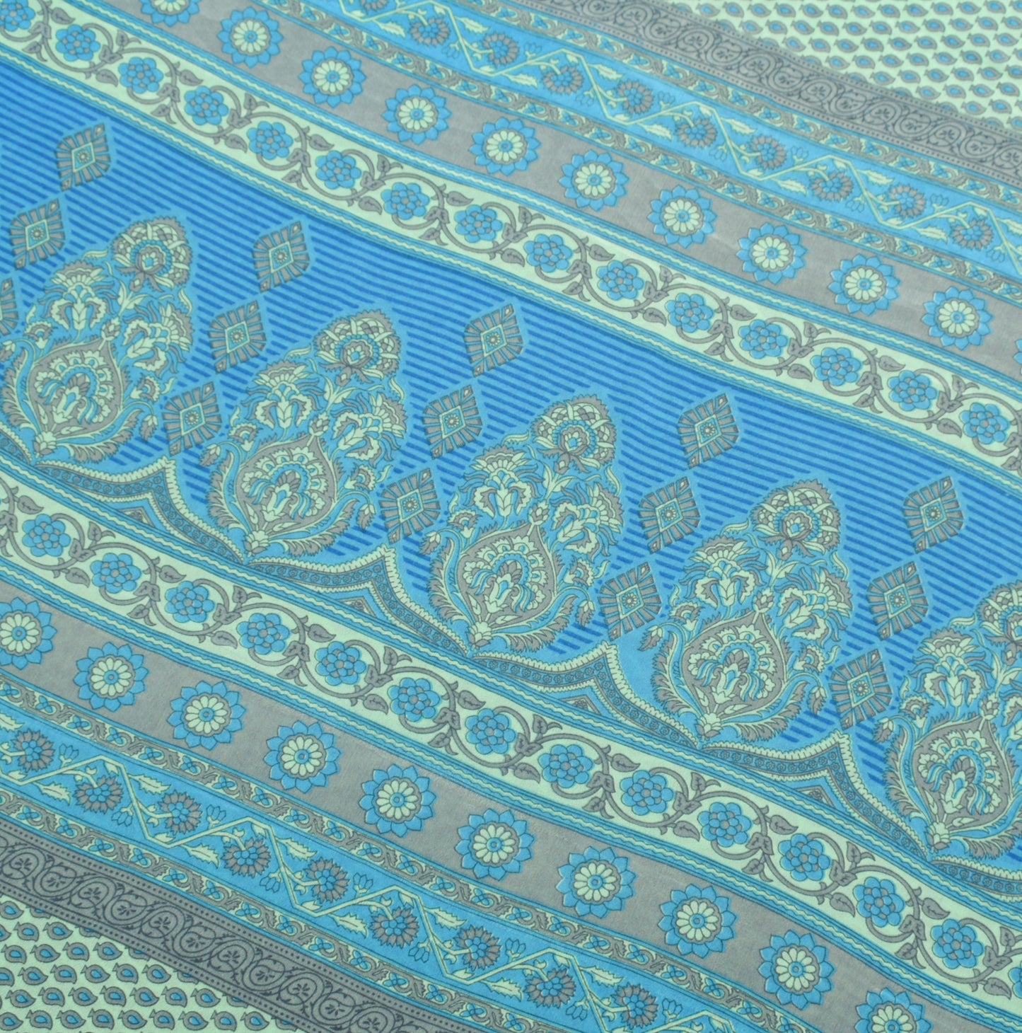 Sushila Vintage Green Saree Blend Crepe Silk Printed Paisley Soft Craft Fabric