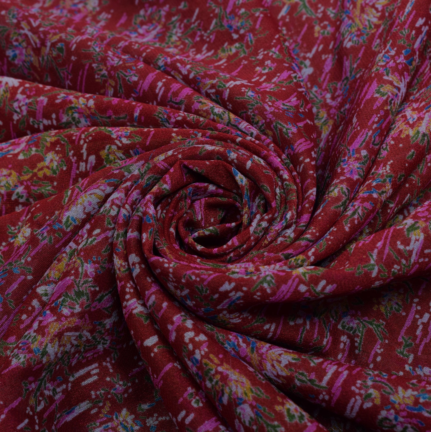 Sushila Vintage Maroon Indian Saree Blend Crepe Silk Printed Floral Soft Fabric