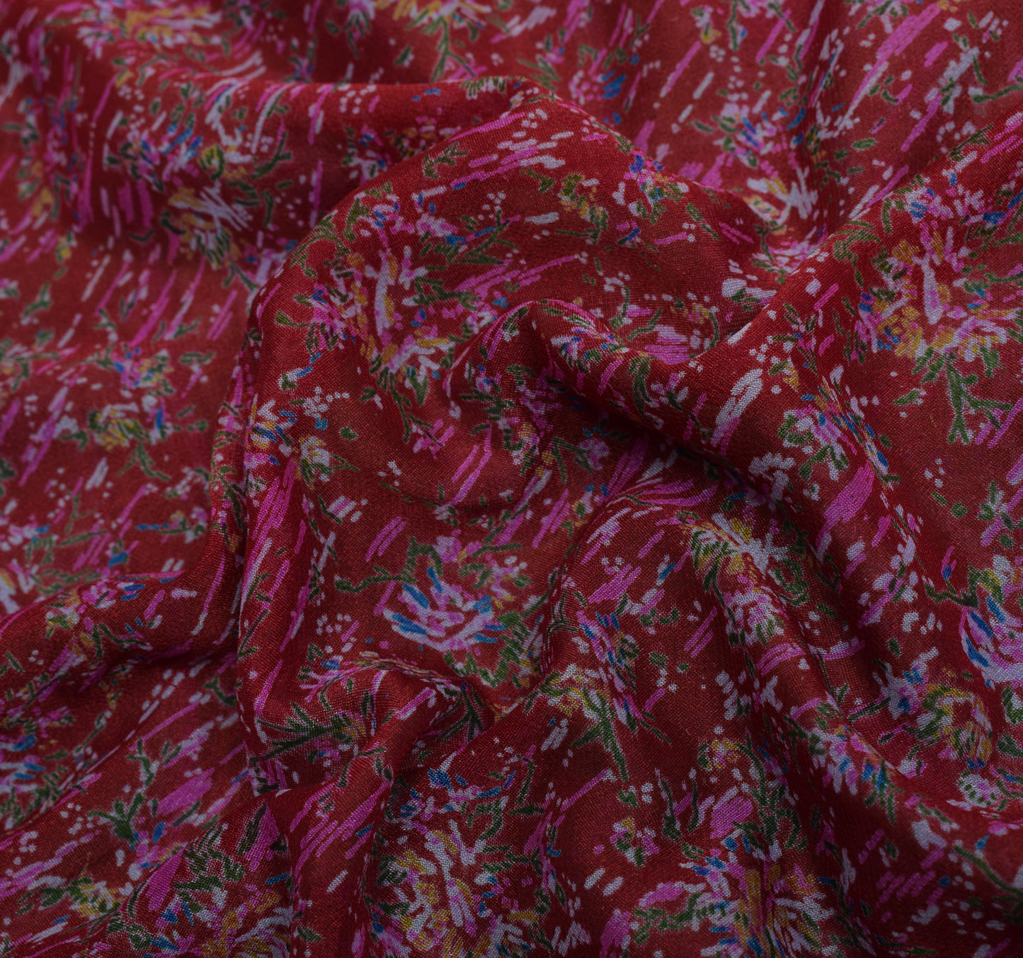 Sushila Vintage Maroon Indian Saree Blend Crepe Silk Printed Floral Soft Fabric