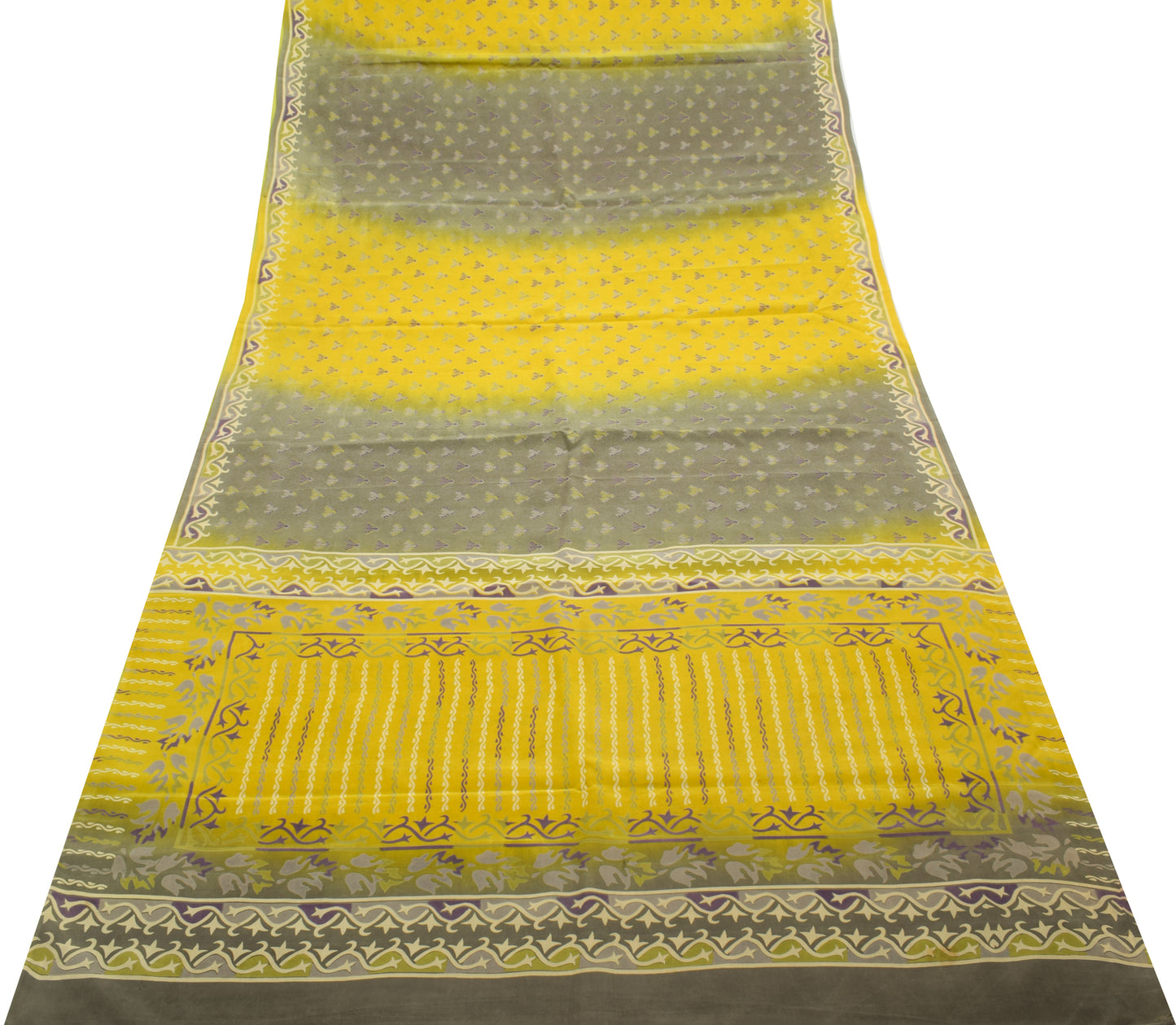 Sushila Vintage Green Saree 100%Pure Crepe Silk Printed Floral Soft Craft Fabric