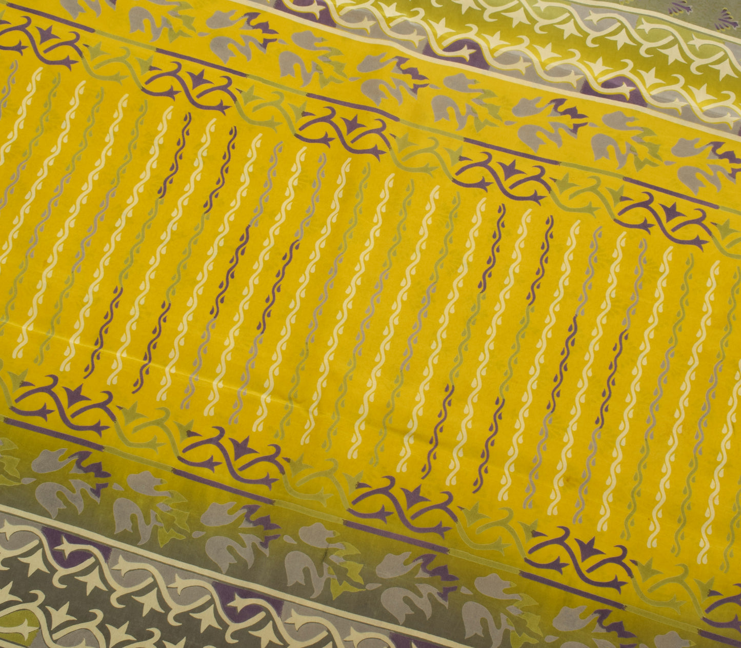 Sushila Vintage Green Saree 100%Pure Crepe Silk Printed Floral Soft Craft Fabric