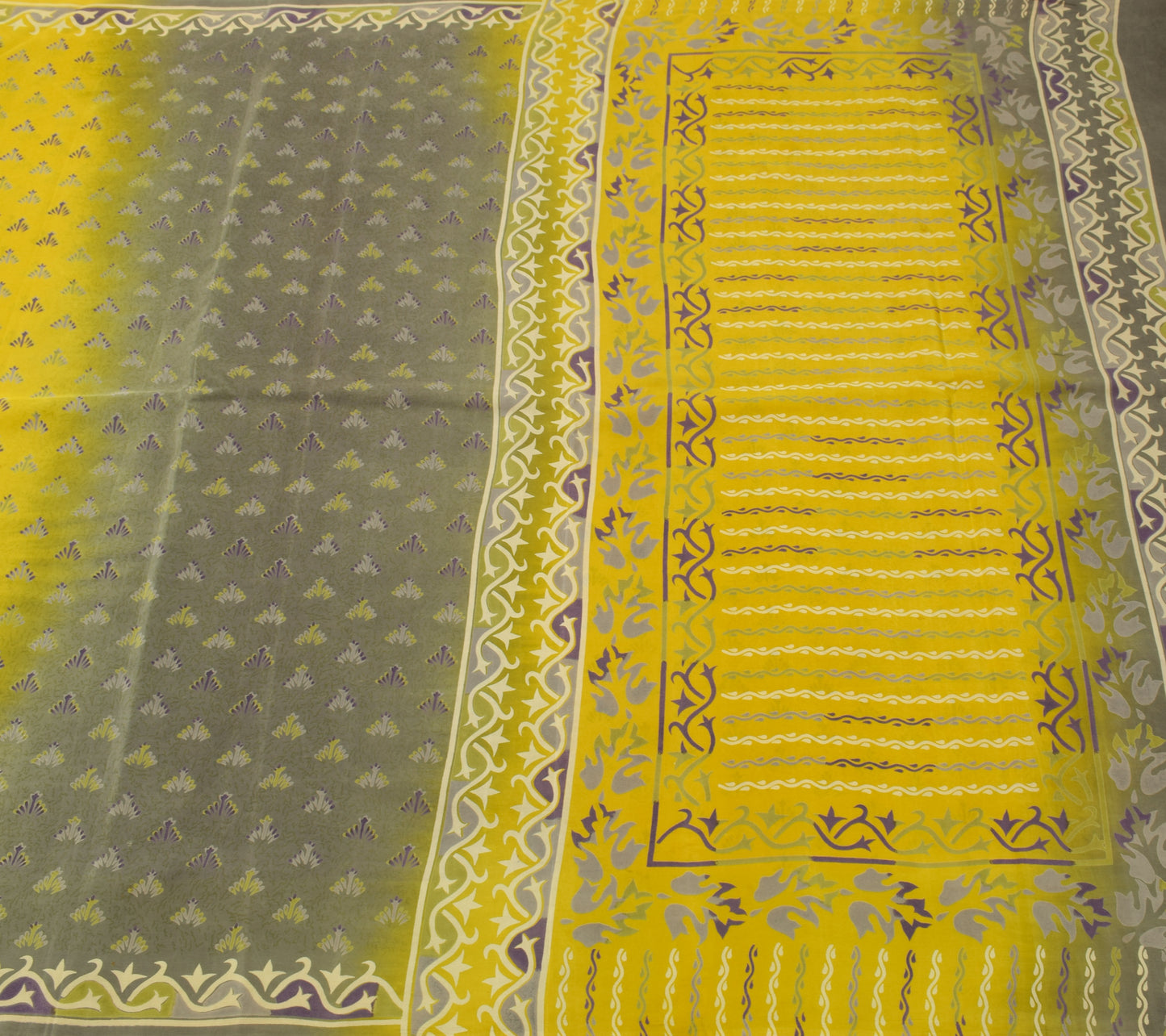 Sushila Vintage Green Saree 100%Pure Crepe Silk Printed Floral Soft Craft Fabric