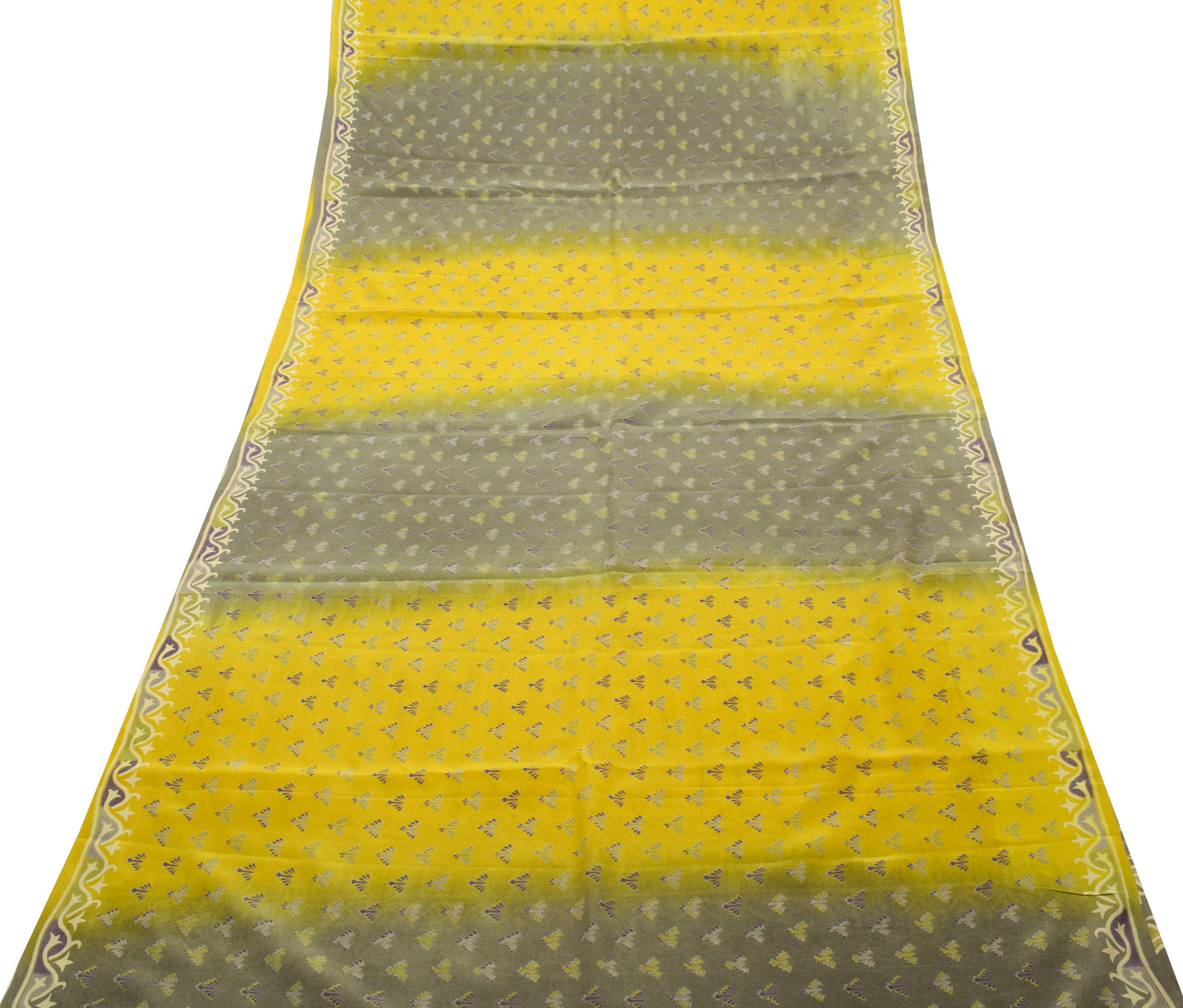 Sushila Vintage Green Saree 100%Pure Crepe Silk Printed Floral Soft Craft Fabric