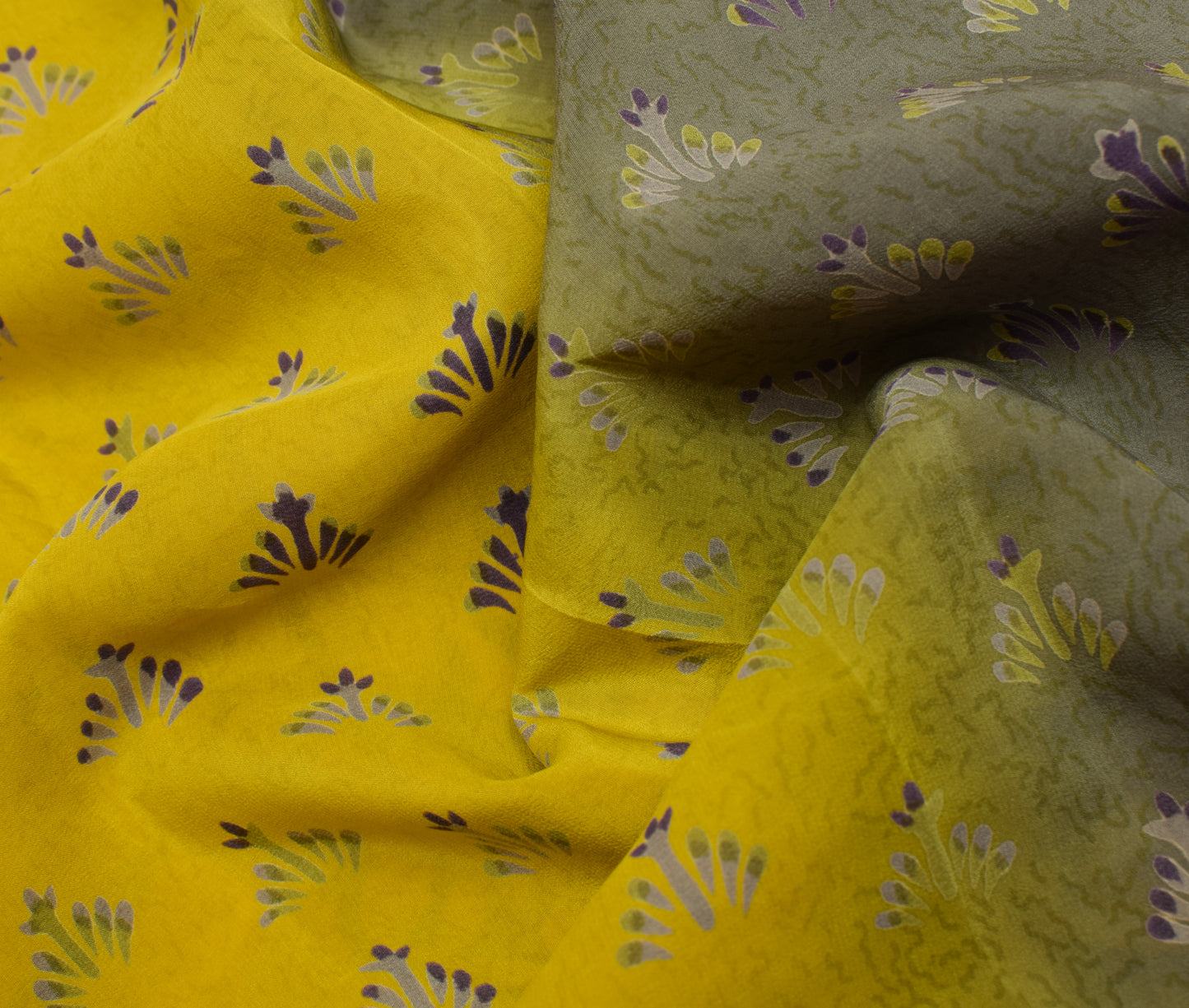 Sushila Vintage Green Saree 100%Pure Crepe Silk Printed Floral Soft Craft Fabric