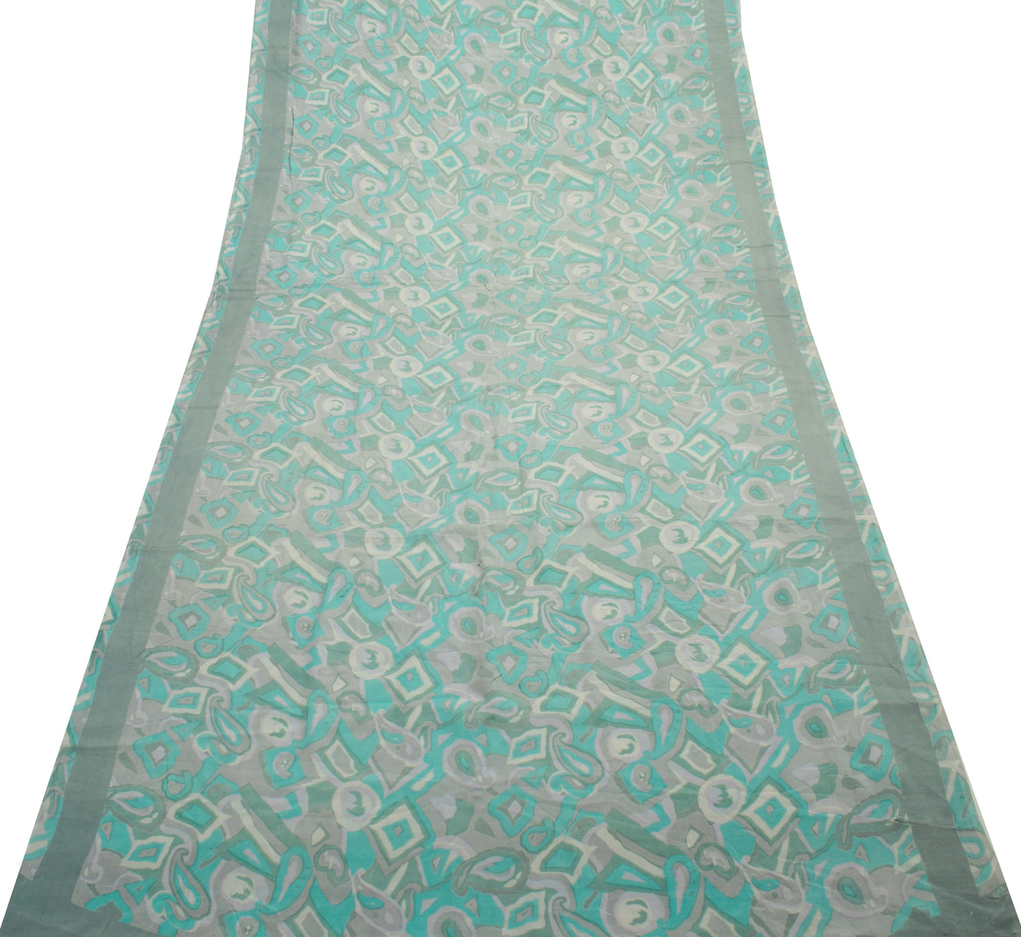 Sushila Vintage MultiColor Saree 100%Pure Crepe Silk Printed Paisley Soft Fabric
