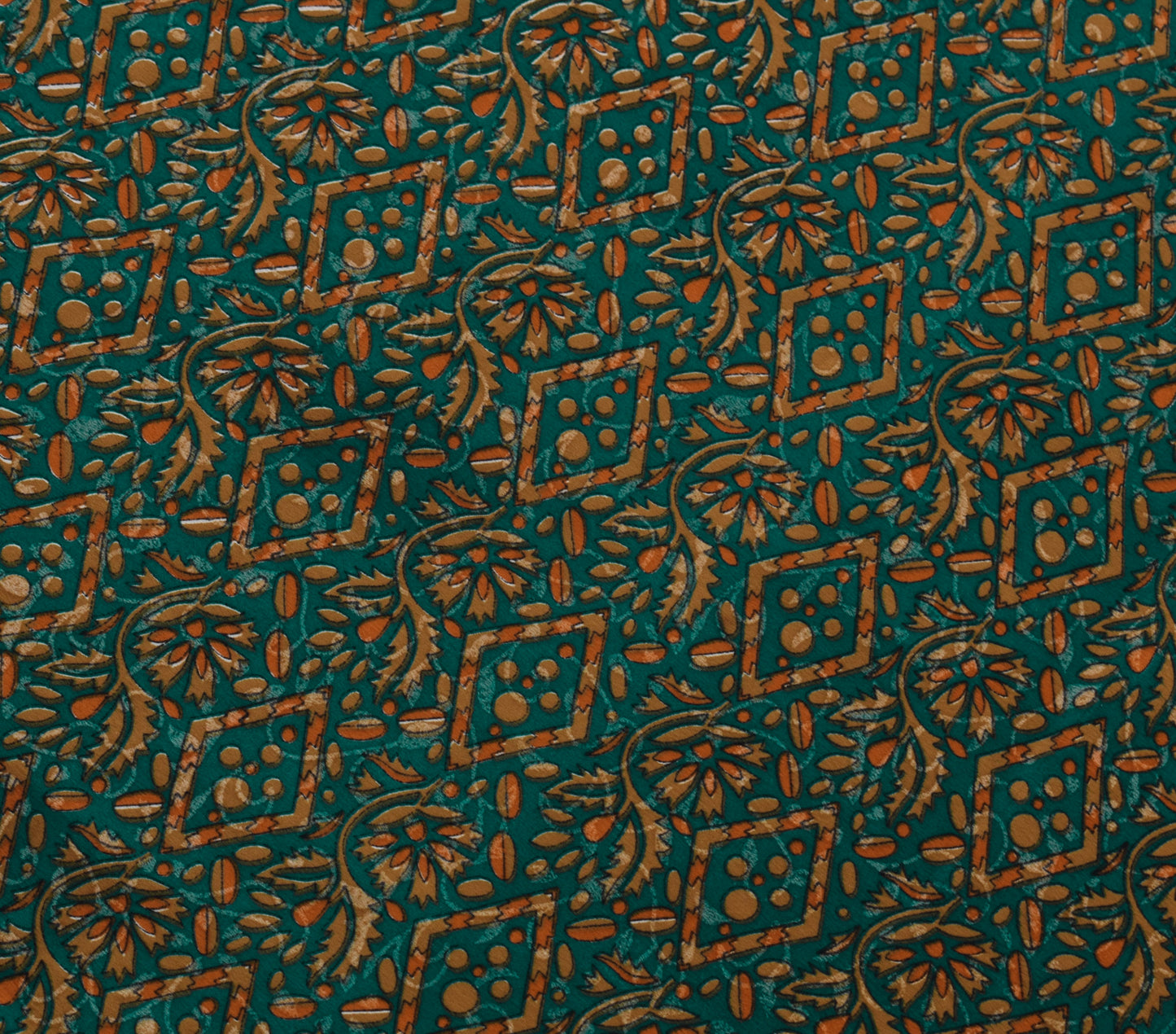 Sushila Vintage Teal Green Saree Blend Crepe Silk Printed Floral Soft 5YD Fabric