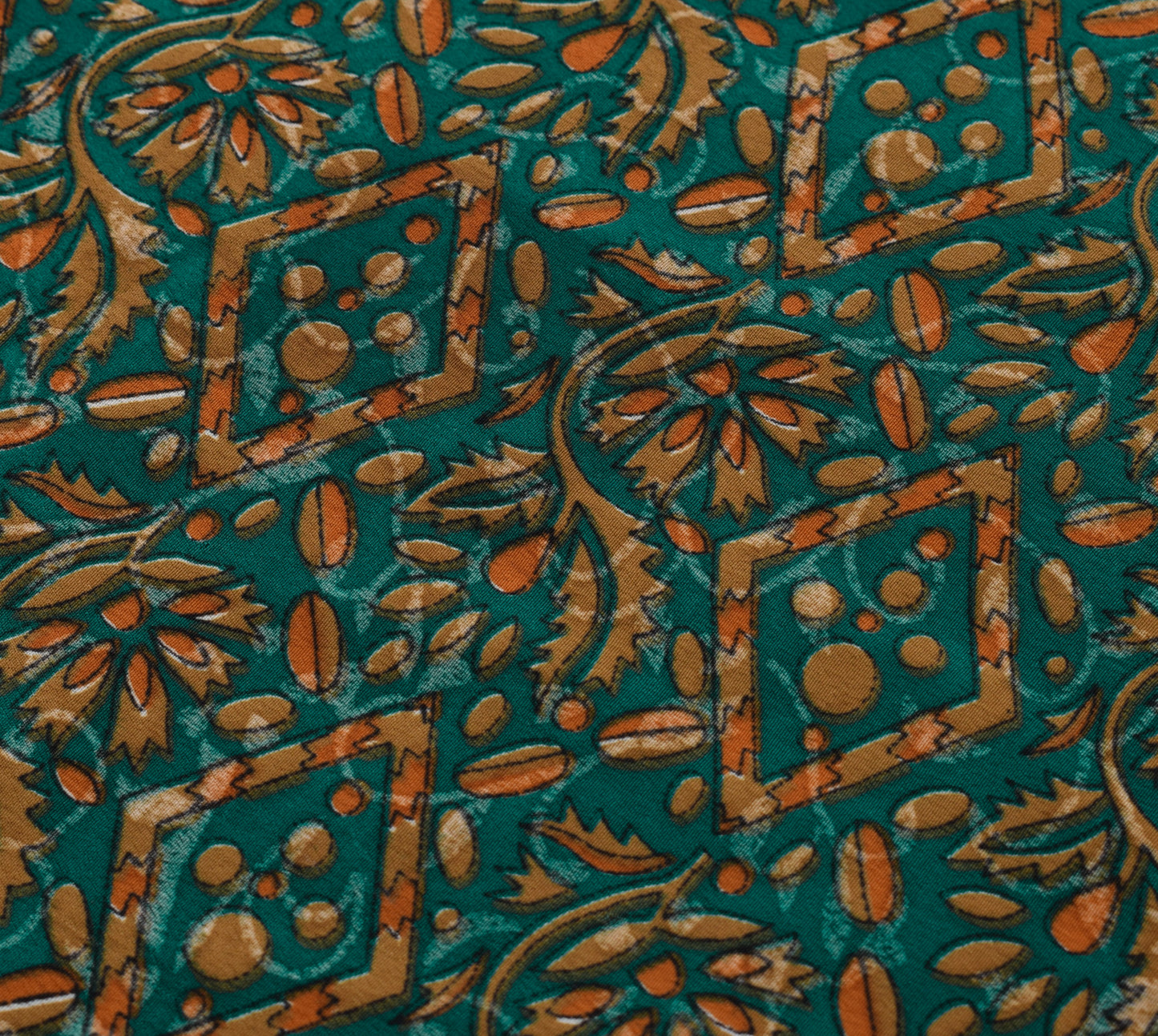 Sushila Vintage Teal Green Saree Blend Crepe Silk Printed Floral Soft 5YD Fabric