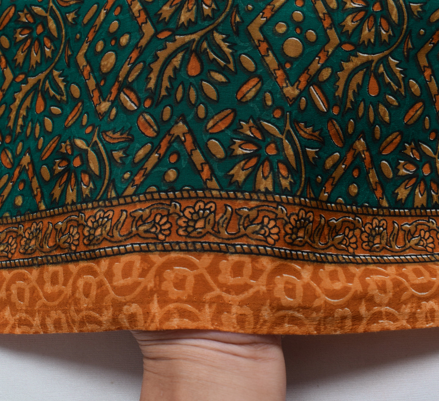 Sushila Vintage Teal Green Saree Blend Crepe Silk Printed Floral Soft 5YD Fabric