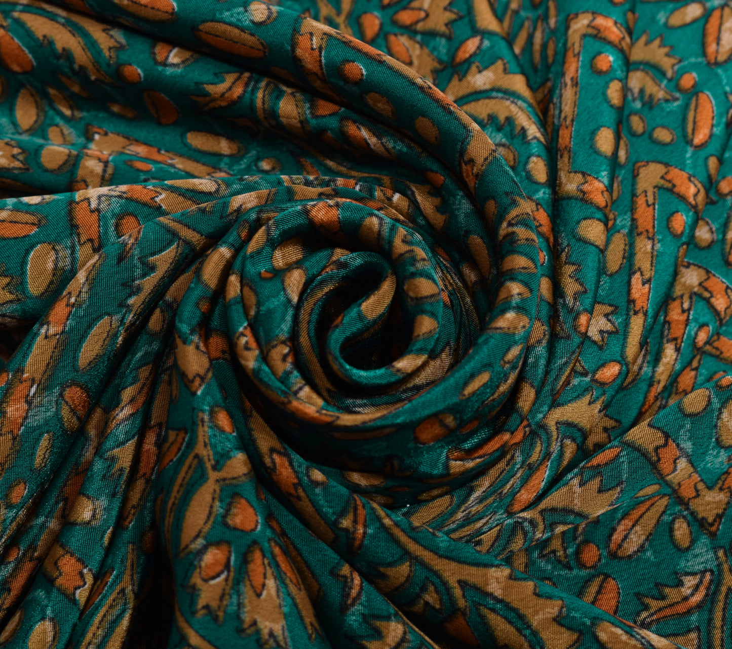 Sushila Vintage Teal Green Saree Blend Crepe Silk Printed Floral Soft 5YD Fabric