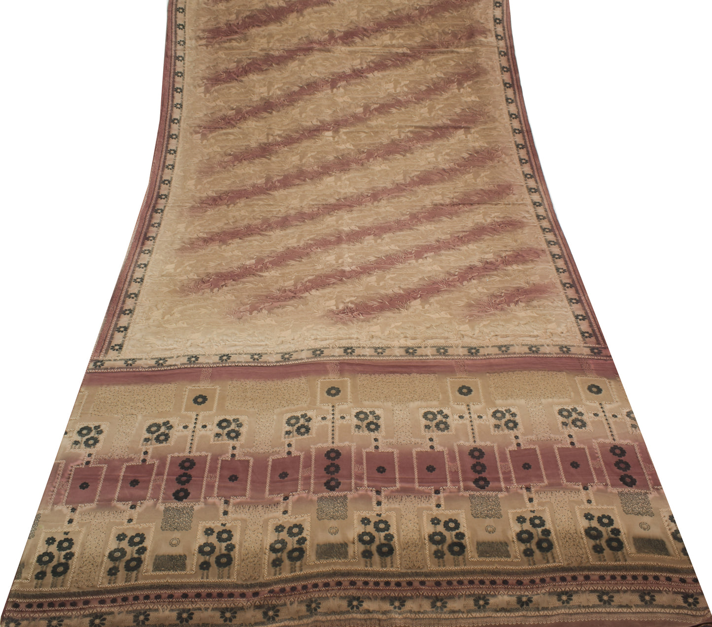 Sushila Vintage Saree  Blend Crepe Silk Printed Floral 5 FD Soft Craft Fabric