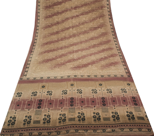 Sushila Vintage Saree  Blend Crepe Silk Printed Floral 5 FD Soft Craft Fabric