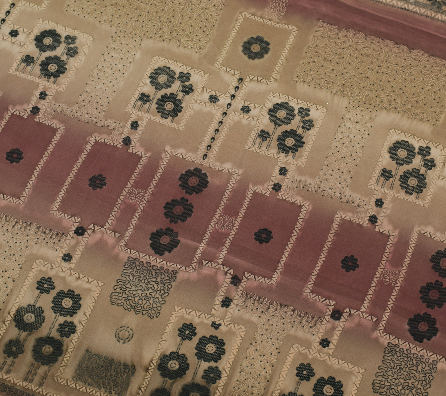 Sushila Vintage Saree  Blend Crepe Silk Printed Floral 5 FD Soft Craft Fabric