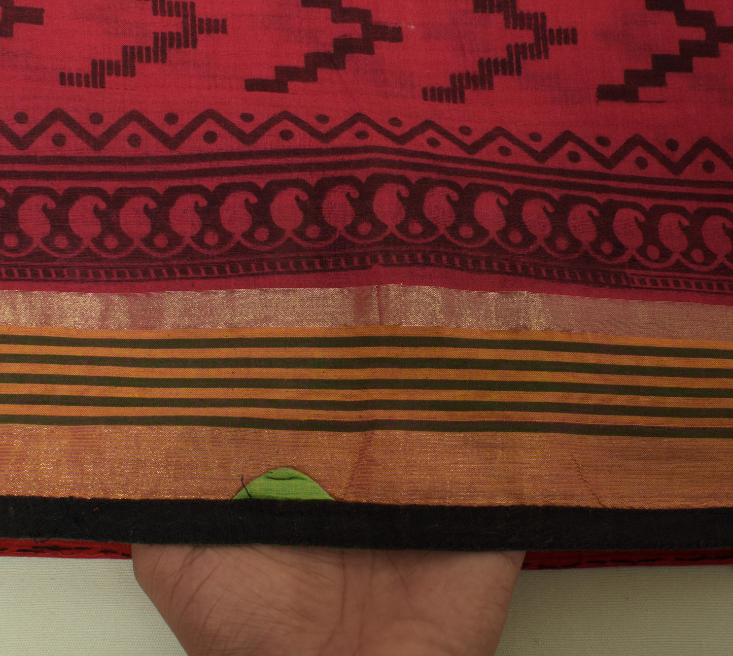 Sushila Vintage Hot Pink Sari 100% Pure Cotton Printed Zig-Zag Soft Craft Fabric