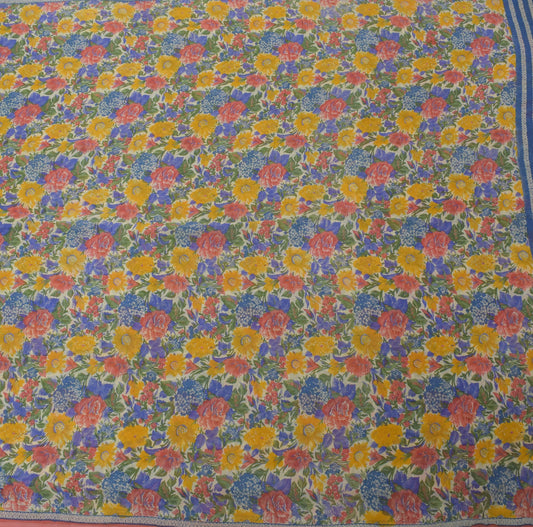 Sushila Vintage Multi Color Saree 100% Pure Georgette Silk Printed Craft Fabric