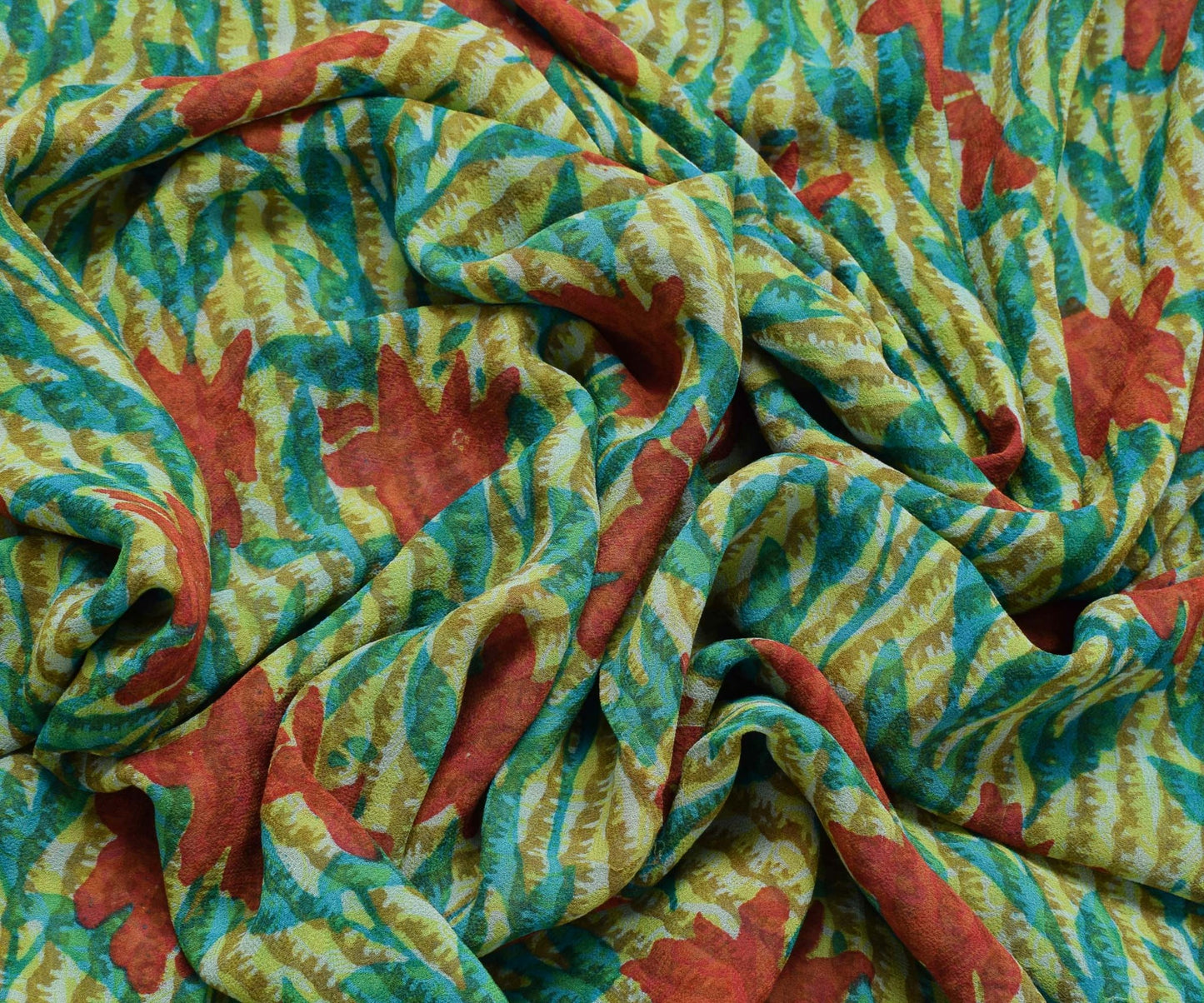 Sushila Vintage Green Saree 100% Pure Georgette Silk Printed Floral Craft Fabric