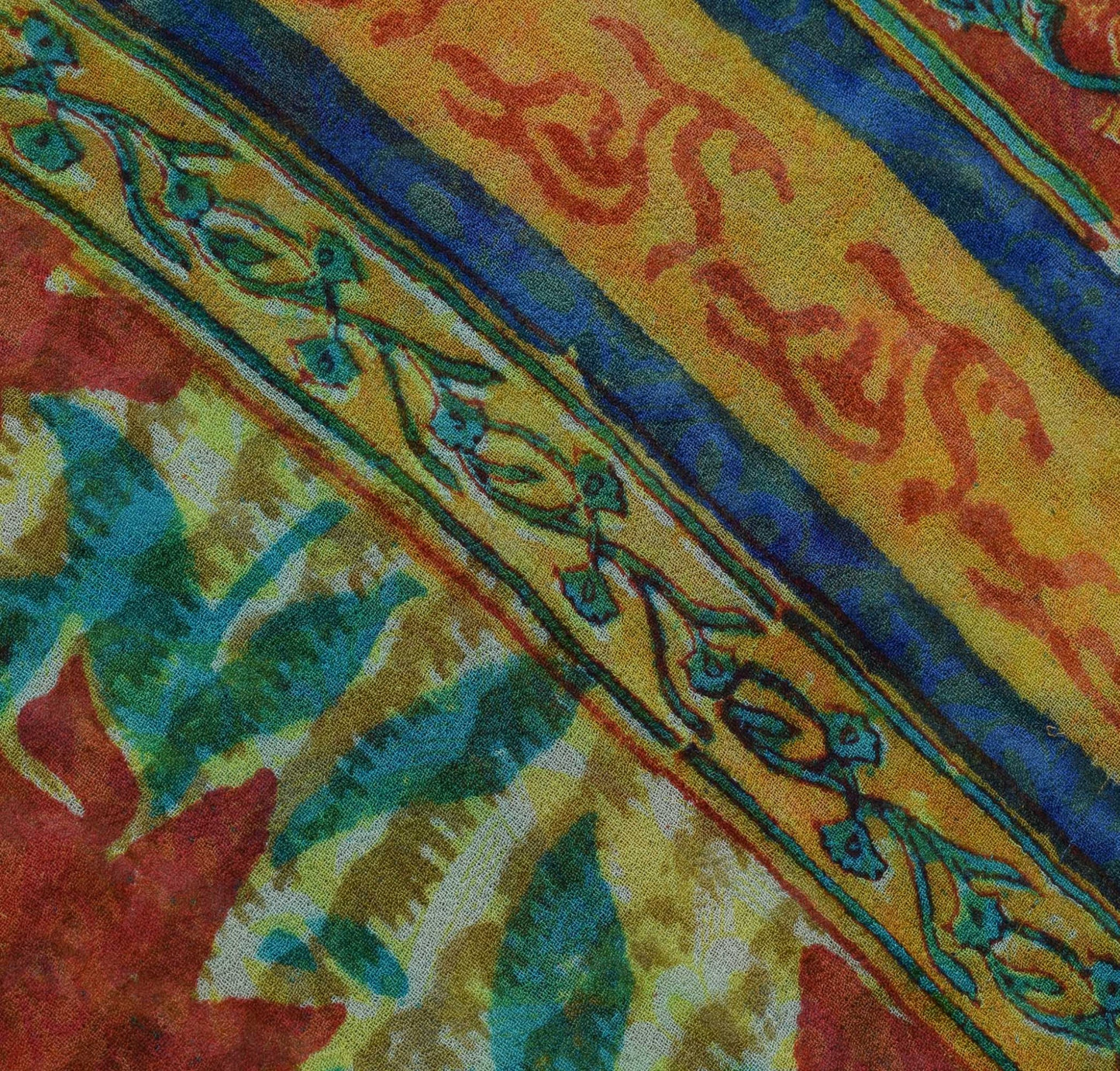 Sushila Vintage Green Saree 100% Pure Georgette Silk Printed Floral Craft Fabric