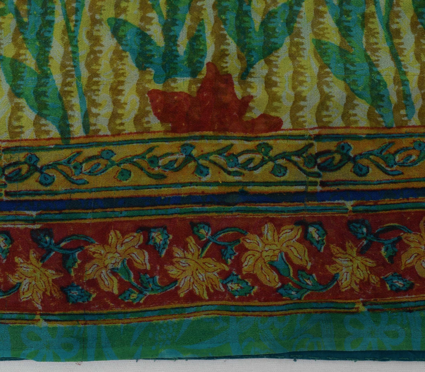 Sushila Vintage Green Saree 100% Pure Georgette Silk Printed Floral Craft Fabric