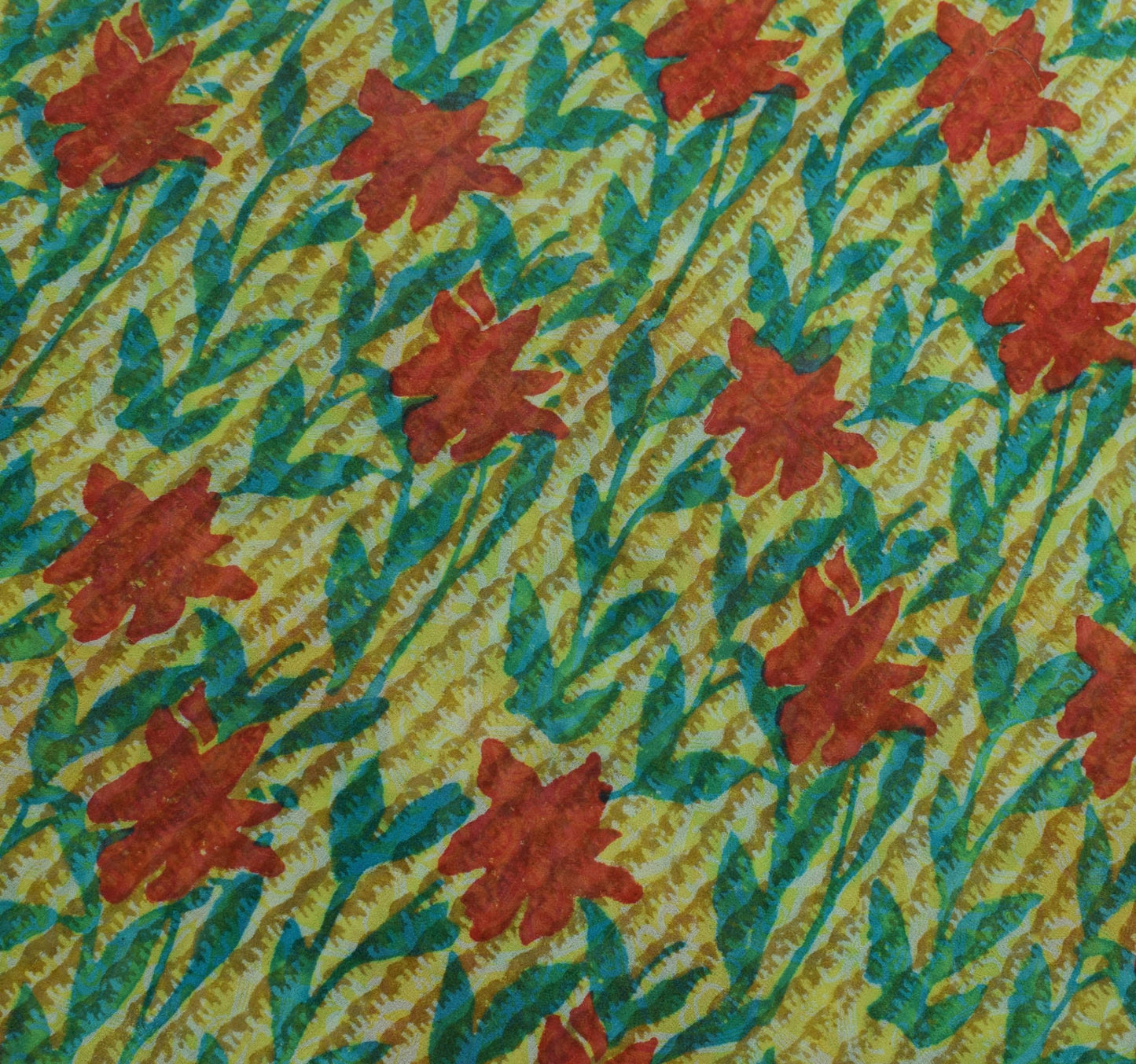 Sushila Vintage Green Saree 100% Pure Georgette Silk Printed Floral Craft Fabric