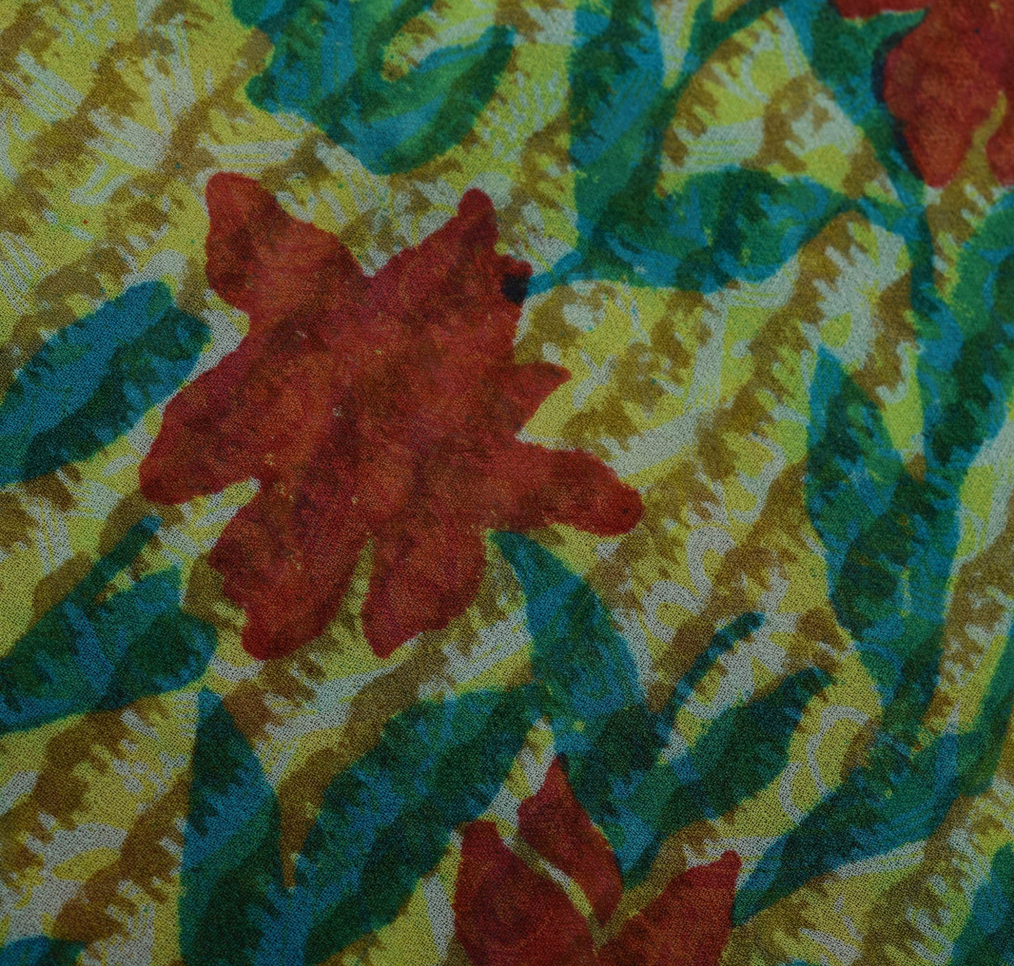 Sushila Vintage Green Saree 100% Pure Georgette Silk Printed Floral Craft Fabric