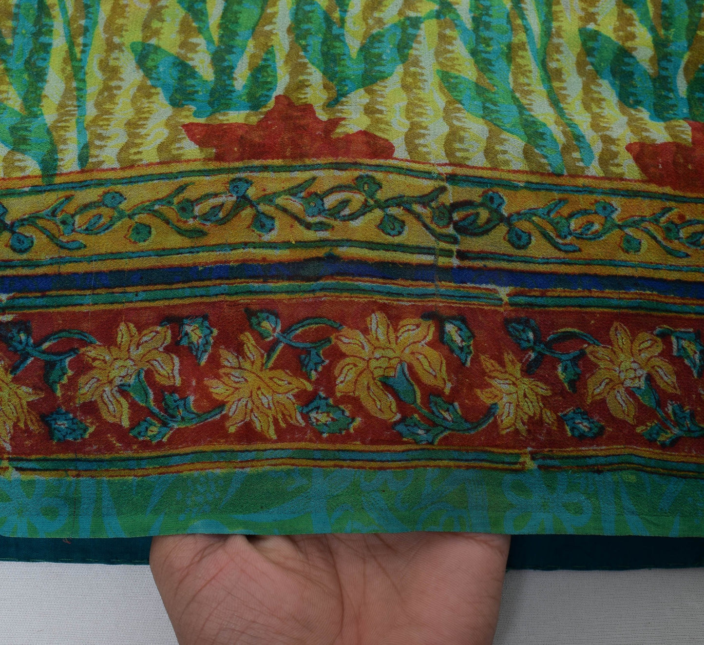 Sushila Vintage Green Saree 100% Pure Georgette Silk Printed Floral Craft Fabric