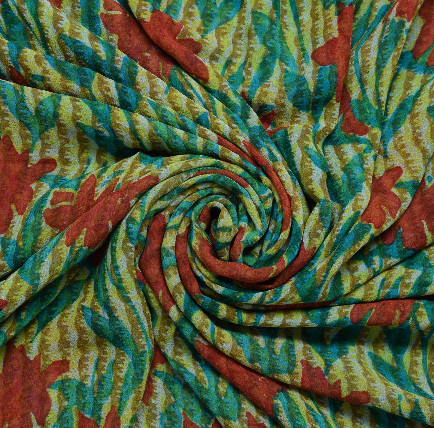 Sushila Vintage Green Saree 100% Pure Georgette Silk Printed Floral Craft Fabric