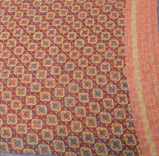 Sushila Vintage Gray Saree 100% Pure Georgette Silk Printed Soft Craft Fabric