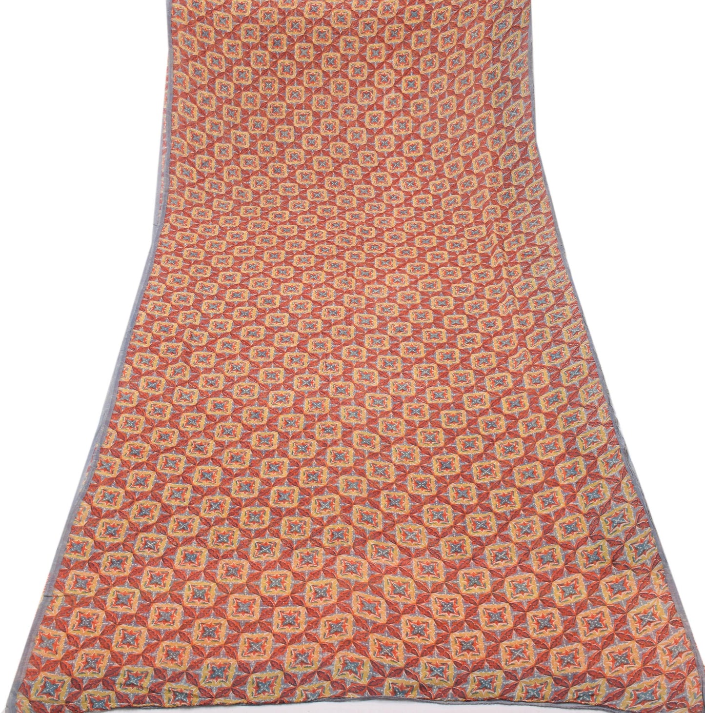 Sushila Vintage Gray Saree 100% Pure Georgette Silk Printed Soft Craft Fabric