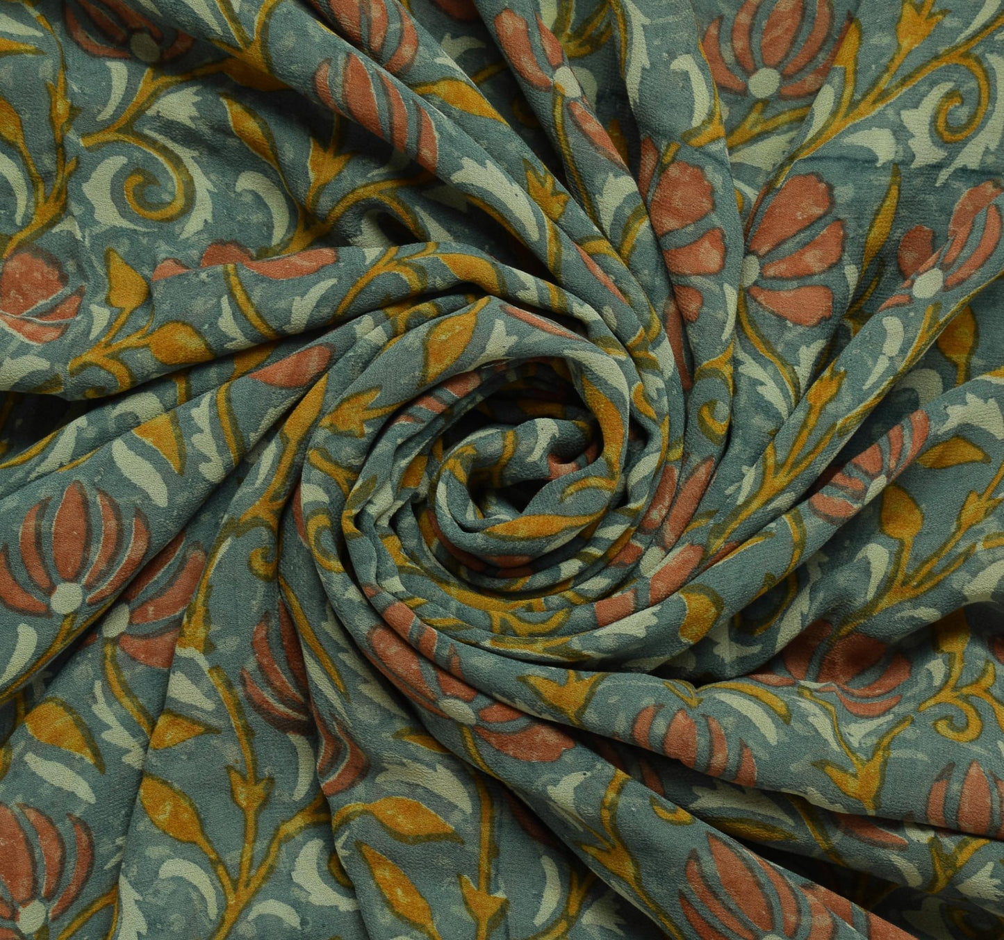 Sushila Vintage Gray Saree 100% Pure Georgette Silk Printed Floral Craft Fabric