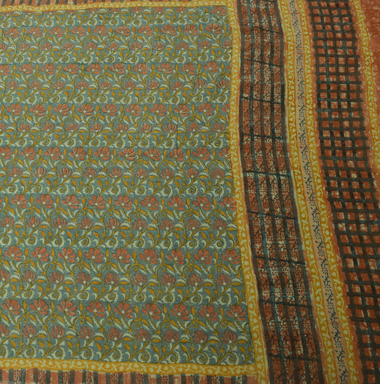 Sushila Vintage Gray Saree 100% Pure Georgette Silk Printed Floral Craft Fabric