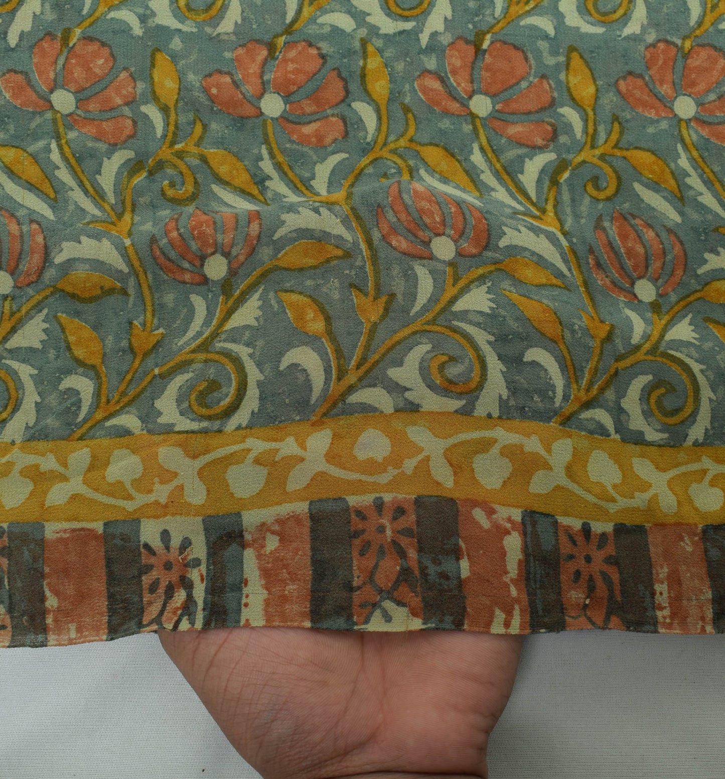 Sushila Vintage Gray Saree 100% Pure Georgette Silk Printed Floral Craft Fabric