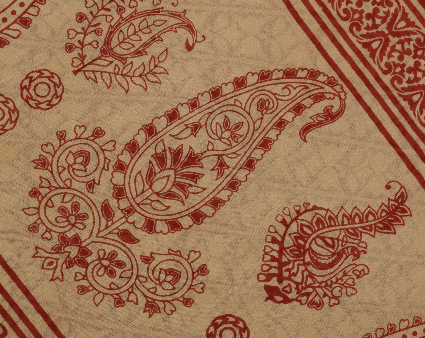 Sushila Vintage Brown Saree 100% Pure Cotton Printed Paisley Soft Craft Fabric