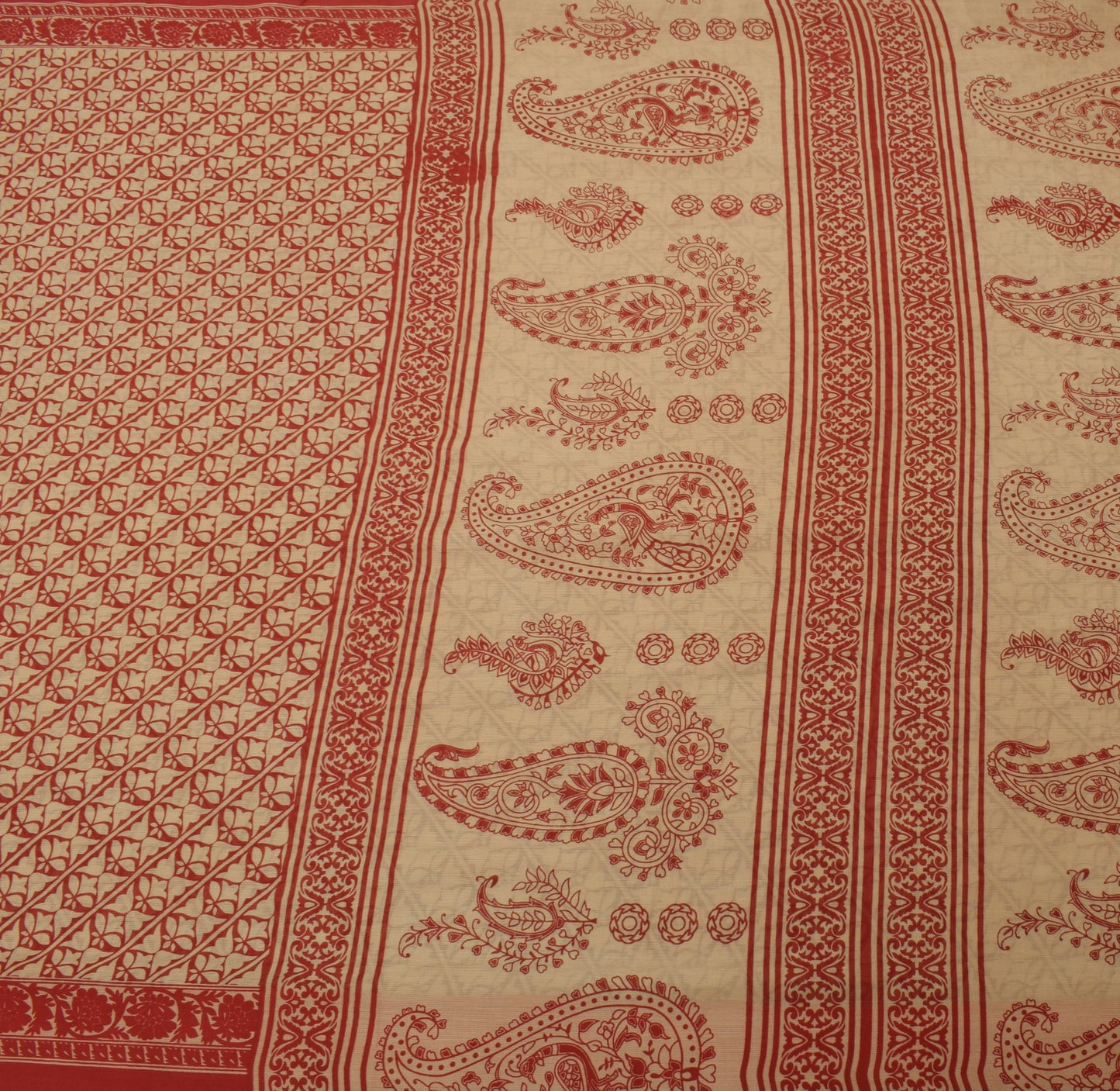 Sushila Vintage Brown Saree 100% Pure Cotton Printed Paisley Soft Craft Fabric