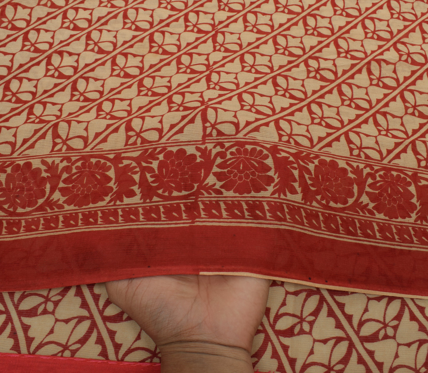 Sushila Vintage Brown Saree 100% Pure Cotton Printed Paisley Soft Craft Fabric