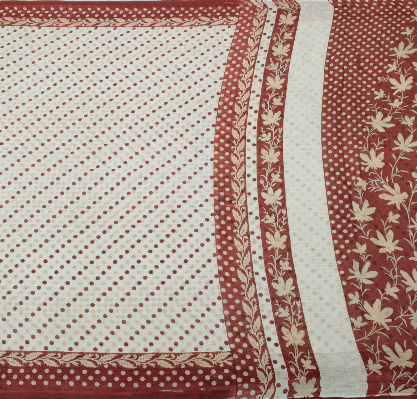 Sushila Vintage White Saree 100% Pure Cotton Printed Floral Soft Craft Fabric
